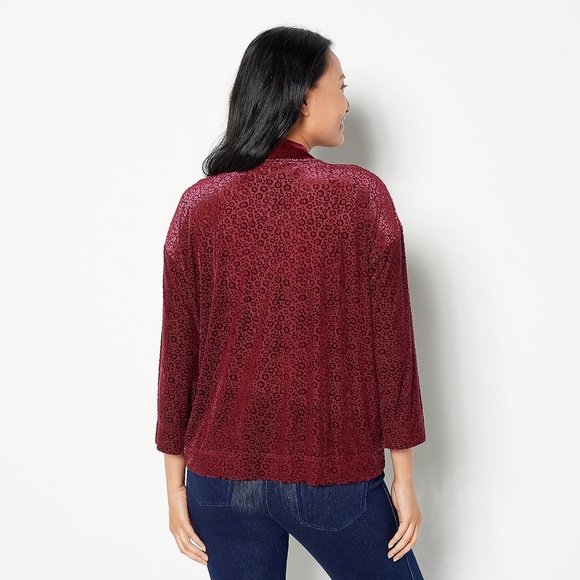 Isaac Mizrahi Live! Mixed Media Cardigan-Sangria-2X - NEW - Picture 2 of 3